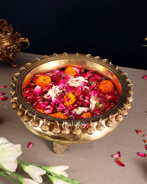 Budhshiv.com Pure Brass Urli with Stand and Ghunghroos – 10" x 10 ...