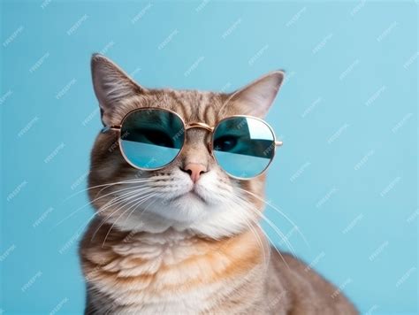 Premium Photo | A cat wearing sunglasses and a blue background