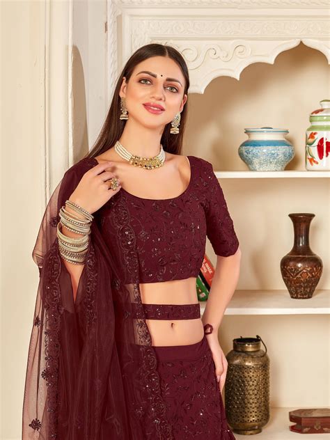 Buy Maroon Georgette Party Wear Lehenga Choli from Ethnic Plus