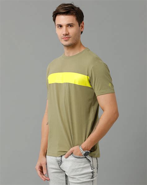 Classic Polo Men's Cotton Half Sleeve Printed Slim Fit Round Neck Yell