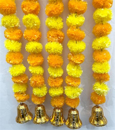 Buy SPHINX Artificial Marigold Fluffy Flowers and Golden/Silver Hanging ...