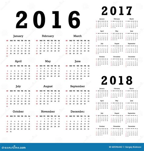 Calendars for 2016-2018 stock vector. Illustration of design - 60596442