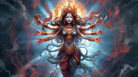 궁극의 동력 생성 AI의 여신 Maa Kali의 초상 | 프리미엄 AI 생성 이미지
