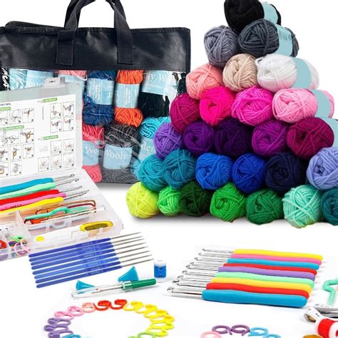 Wolly Wonders 113 Piece Crochet with Yarn Set–1600 Yards Assorted Yarn ...