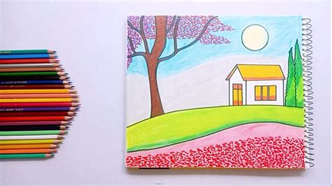 How to Draw Easy Scenery of Spring Season | Spring Season Drawing ...