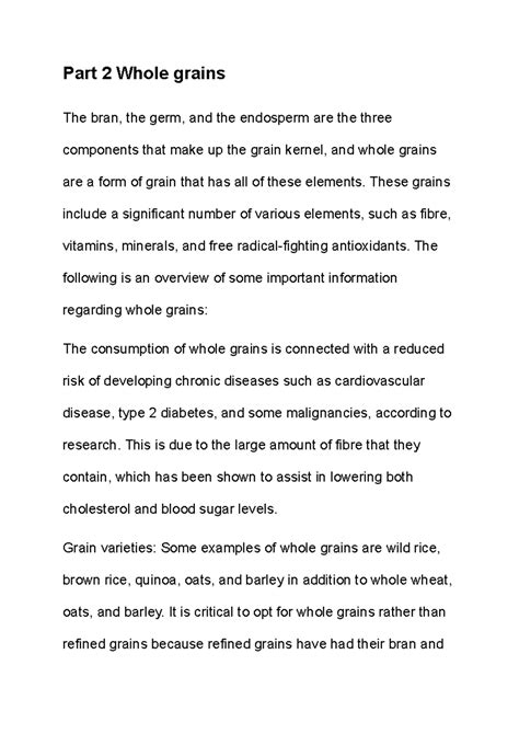 Part 2 Whole grains - Notes - Part 2 Whole grains The bran, the germ ...