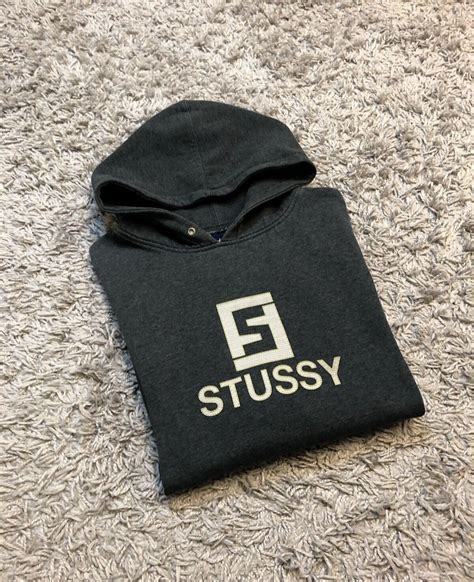 VINTAGE Stussy 00s Fendi Gray Hooded Sweatshirt Size … - Gem