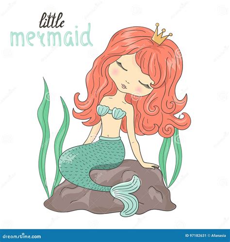 Beautiful Little Mermaid Sitting on the Rock Stock Vector ...