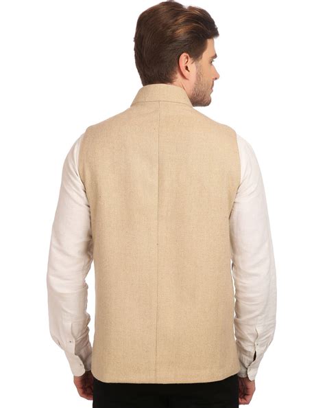 Buy Beige WINTAGE Solid Waistcoat with Mandarin Collar | AJIO