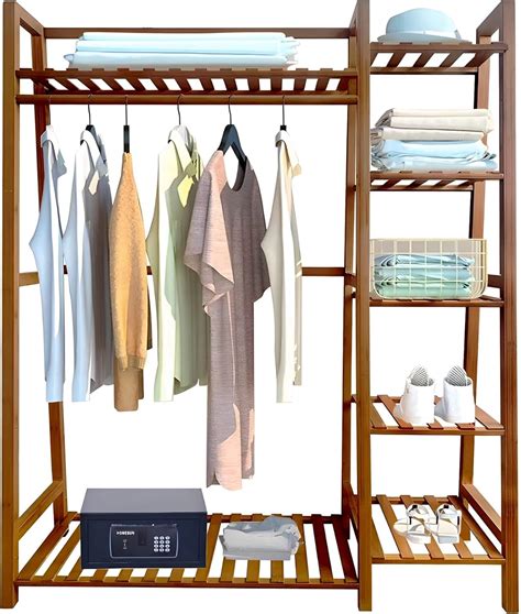 Bamboo Clothing Rack with Shelves Thickened Wood Clothing Racks for ...