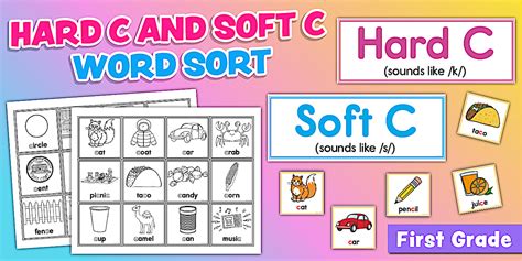 First Grade Hard C and Soft C Word Sort Activity Cards