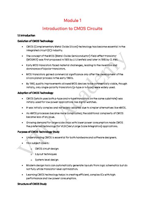 VLSI Module 1-1: Introduction to CMOS Circuits and Technology - Studocu