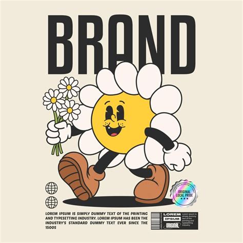 Daisy flower groovy character 90s design illustration with slogan retro ...