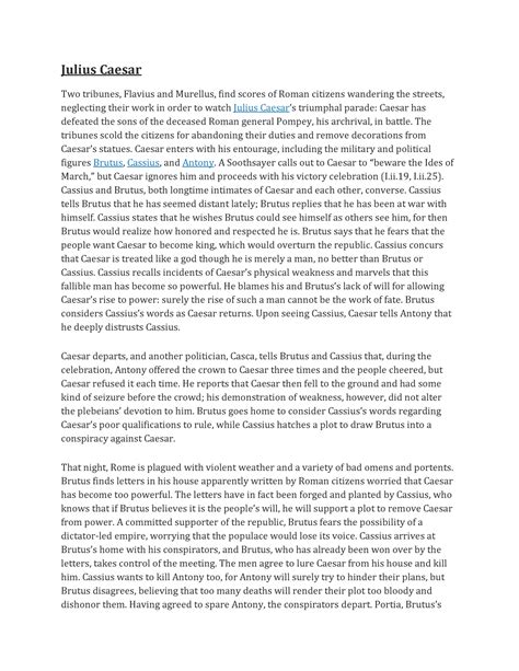 Julius Caesar Summery - Julius Caesar Two tribunes, Flavius and ...