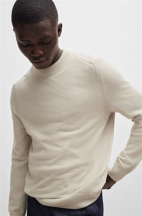 BOSS - Cotton-blend sweater with two-tone structure - Natural