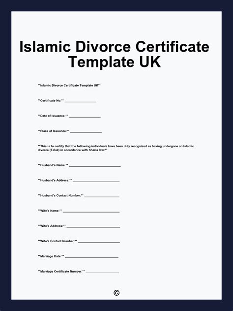 Islamic Divorce Certificate Template UK