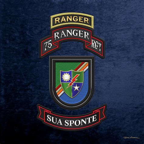 75th Ranger Regiment - Army Rangers Insignia with Beret Flash over Blue ...