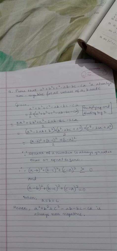 Prove that a 2 +b 2 +c 2 -ab-bc-ca is always non-negative for all ...