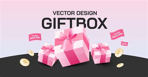 Pink gift boxes with coupons and coins flying around | Premium Vector