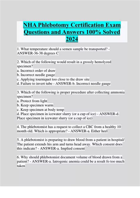 Phlebotomy NHA Practice Test Questions and Answers 100% Solved - Nha ...