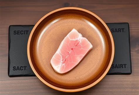 Picture single slice of tuna on a wooden plate | Premium AI-generated image