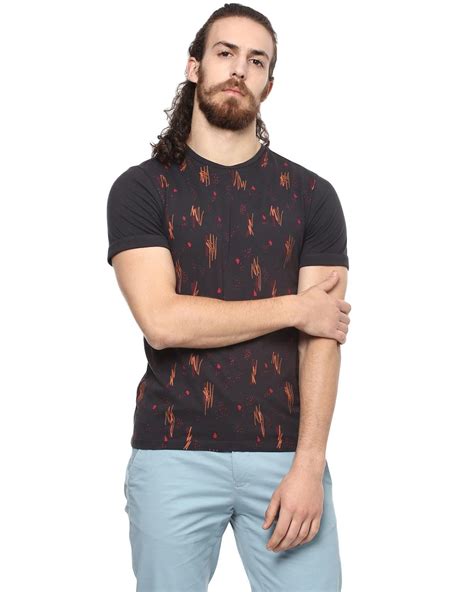 Buy Leo Sansini Charcoal Grey Printed Round Neck T-Shirt at Amazon.in