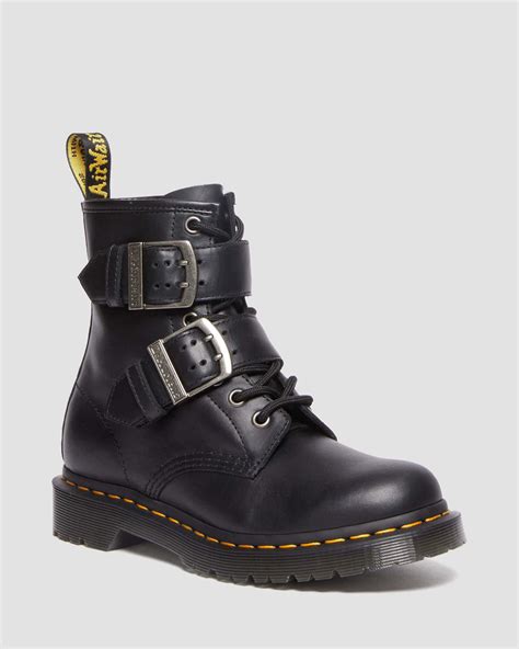 1460 Women's Buckle Pull Up Leather Lace Up Boots in Black | Dr. Martens