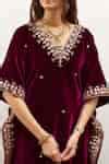 Buy Purple Velvet Silk Hand Embroidered Zardosi V Neck Ibtida Kaftan ...