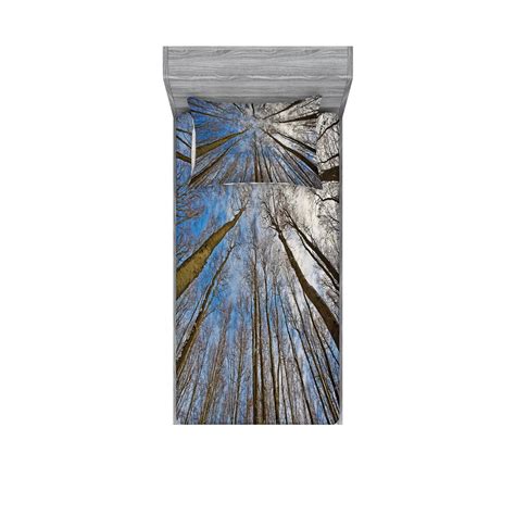 Nature Bedding Set with Sheet & Covers, Skyward Image of Leafless ...