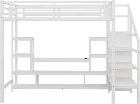 Aurnienofus Full Size Loft Bed with Storage & Stairs, Metal Loft India ...