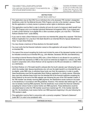 Fillable Online trsnyc TDA Direct Rollover Application for Lump-Sum TDA ...
