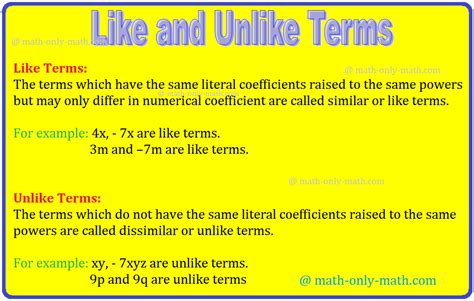 Like and Unlike Terms | Similar and Dissimilar Terms | Definition