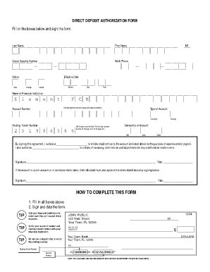Direct Deposit Authorization Form Template | pdfFiller