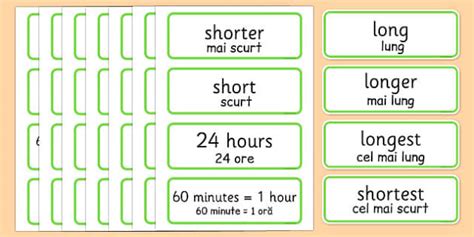 Time Topic Word Cards Romanian Translation (teacher made)