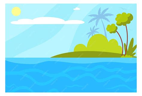 Tropical sea coast with green palms nature landscape | Premium Vector