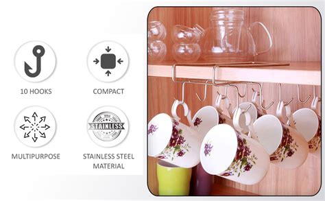 Zollyss 304 Stainless Steel Under Shelf Coffee Mug Cup Holder Rack ...