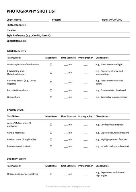 Shot List Template 的图像结果