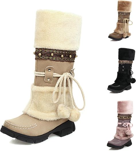 Amazon.com | Women's Winter Knee High Snow Boots,Round Toe Snow Boots ...