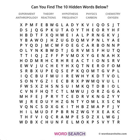 Science Word Search - Experiment, Theory, Hypothesis, Physics ...