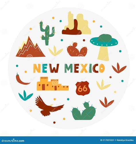 USA Collection. Vector Illustration of New Mexico Theme. State Symbols ...