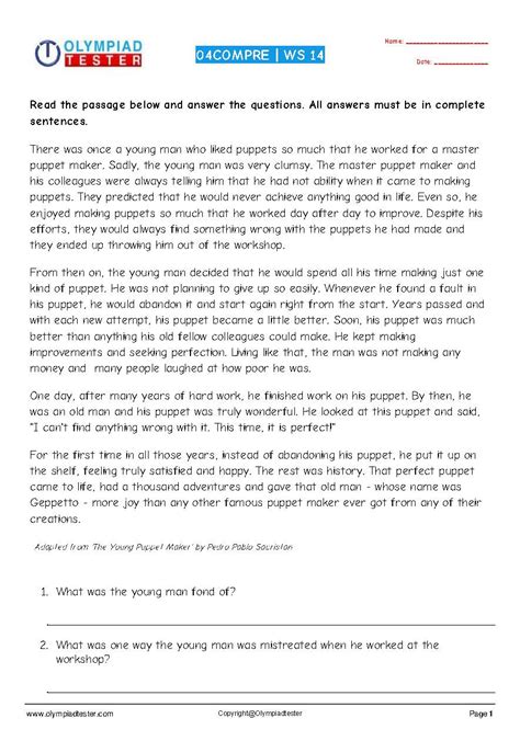 Unseen Passage for Class 4 - Passage 17 – Olympiad tester