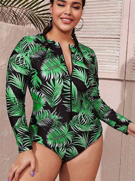 BeautyIn Women Plus Size Rash Guard One Piece Swimsuit Long Sleeve ...