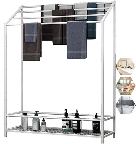 Freestanding Metal Floor Towel Rack - Stylish Bath Towel Holder, Space ...