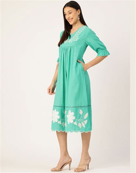 FLORA GREEN EMBROIDERED DRESS – Studio Misri