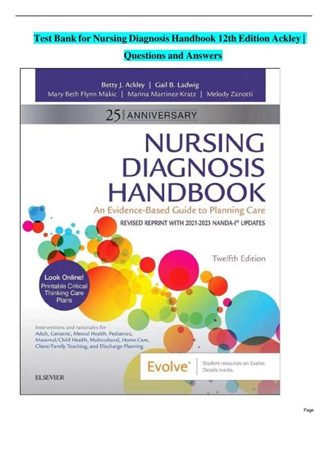 Test Bank for Nursing Diagnosis Handbook 12th Edition Ackley ...