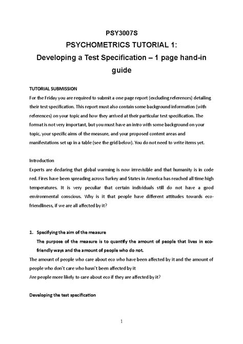 3007S Psychometrics Tut 1 guide - PSY3007S PSYCHOMETRICS TUTORIAL 1 ...