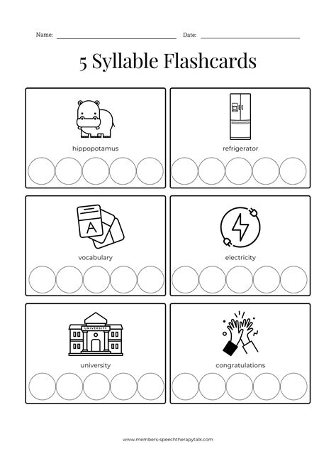 5 Syllable Words Flashcards Free Printable