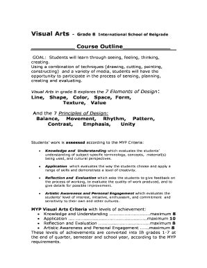 Fillable Online isb Visual Arts - Grade 8 International School of ...