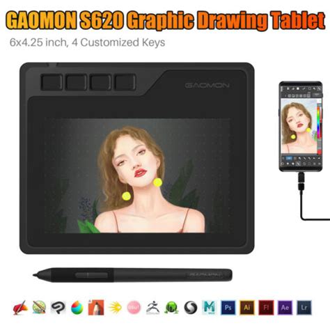 Buy GAOMON S620 Drawing Tablet Art Graphic Battery-Free Pen 4 Express ...