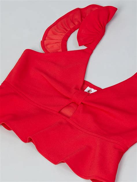 Women Red Solid Two-Piece Swim Set